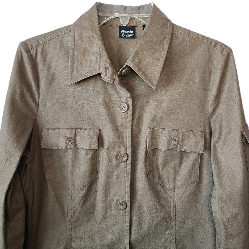 Y2K Alexandra Bartlett Women's Khaki Utility Jacket Button Up Pockets SZ 8 - Picture 3 of 12